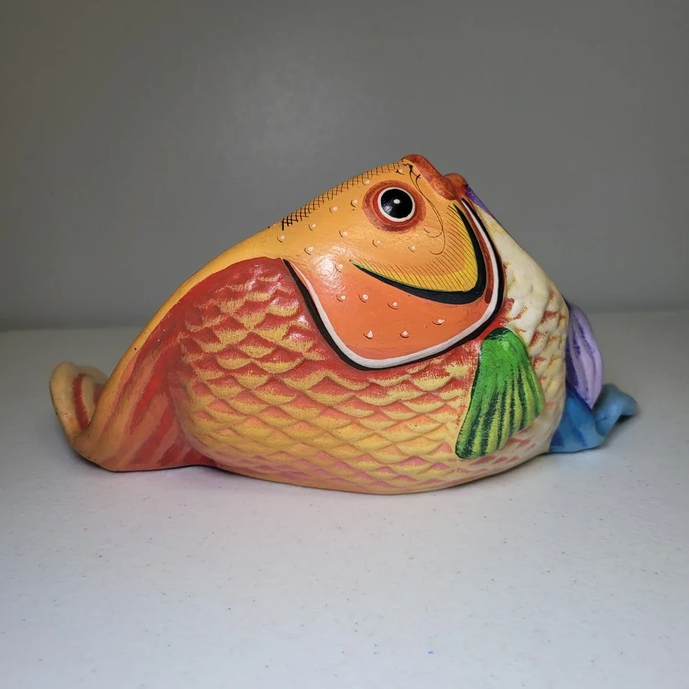 Large Painted Ceramic Fish Wall Hang‎ Decor Mexican Vintage Tropical Nautical